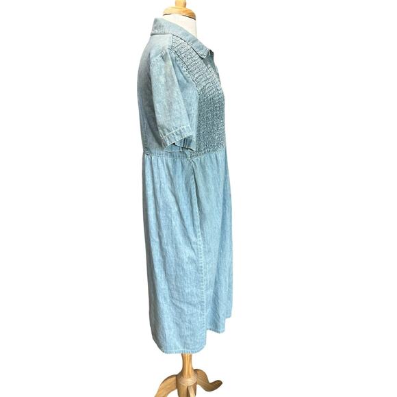 Vintage Farmhouse Cottagecore Denim Midi Dress Button Front Grid Pleat sz 12 - Picture 4 of 6